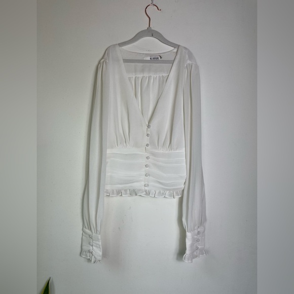 E.ssue White Blouse Small Bridal Brunch Ruffle Top Balletcore Coquette - Picture 6 of 11
